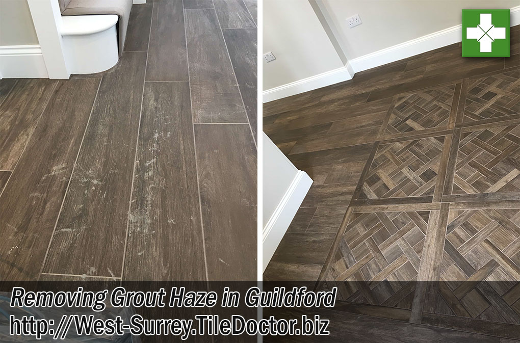 Wood Effect Ceramic Tiles Before After Polymer Grout Haze Removal Guildford