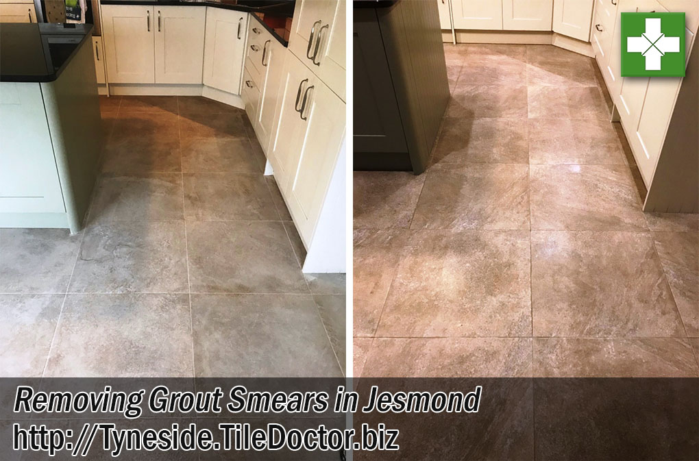 Textured Porcelain Kitchen Tiles Before After Grout Removal Jesmond