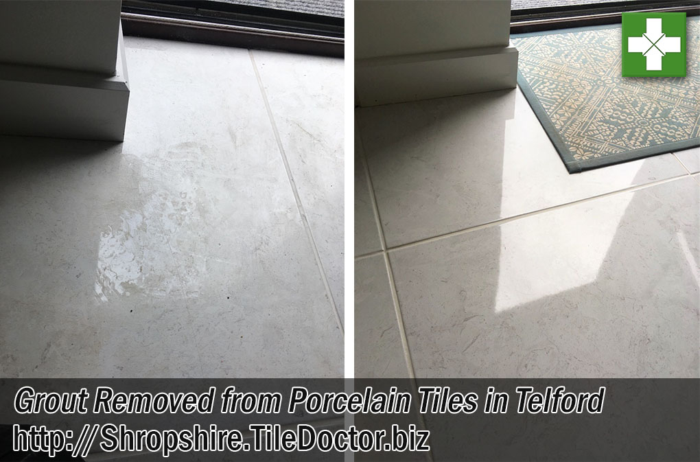 Porcelain Floor Tile Before After Epoxy Grout Haze Removal Telford